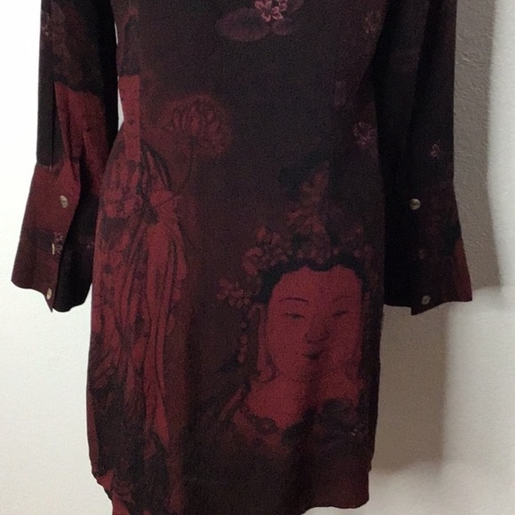 Citron Silk Long Sleeve Button Down Shirt Dress M - Picture 3 of 6